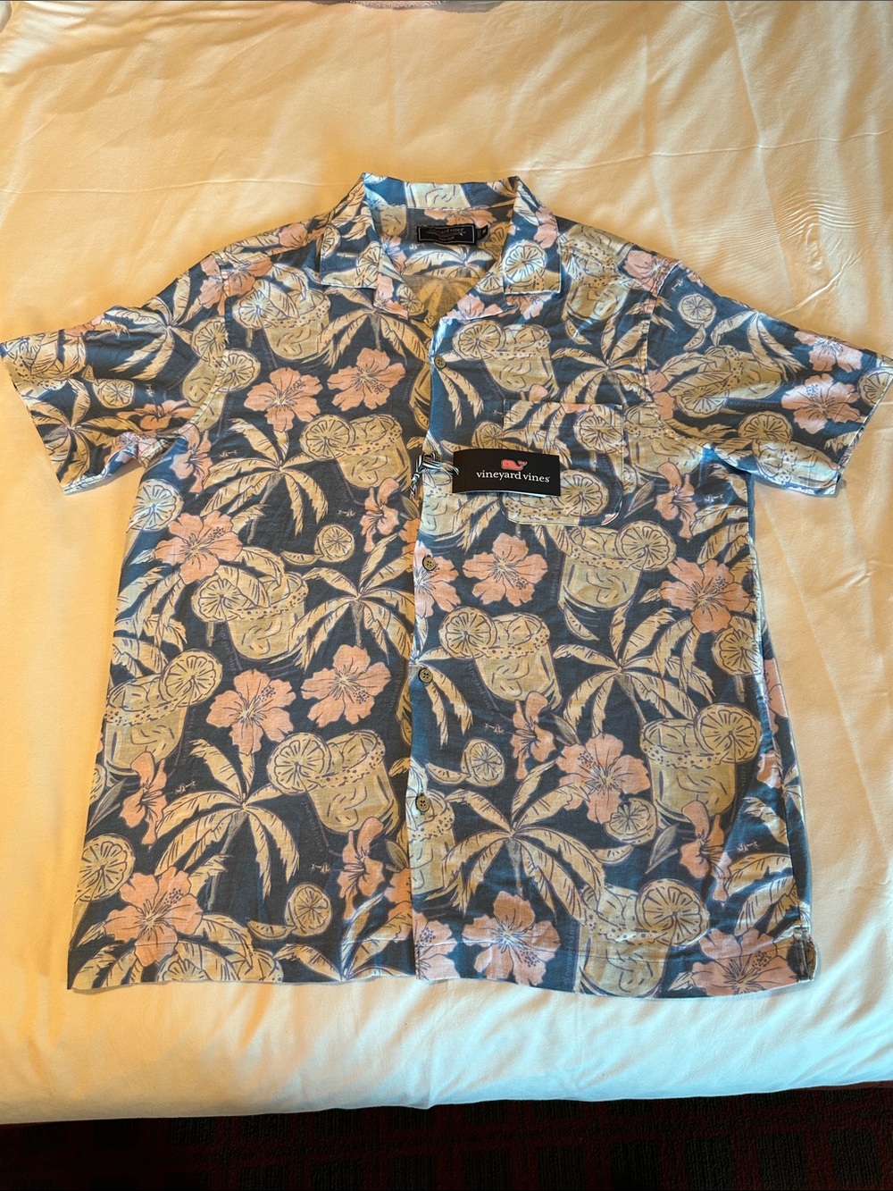 Vineyard Vines Navy Blue Tropical Floral Button-Down Shirt